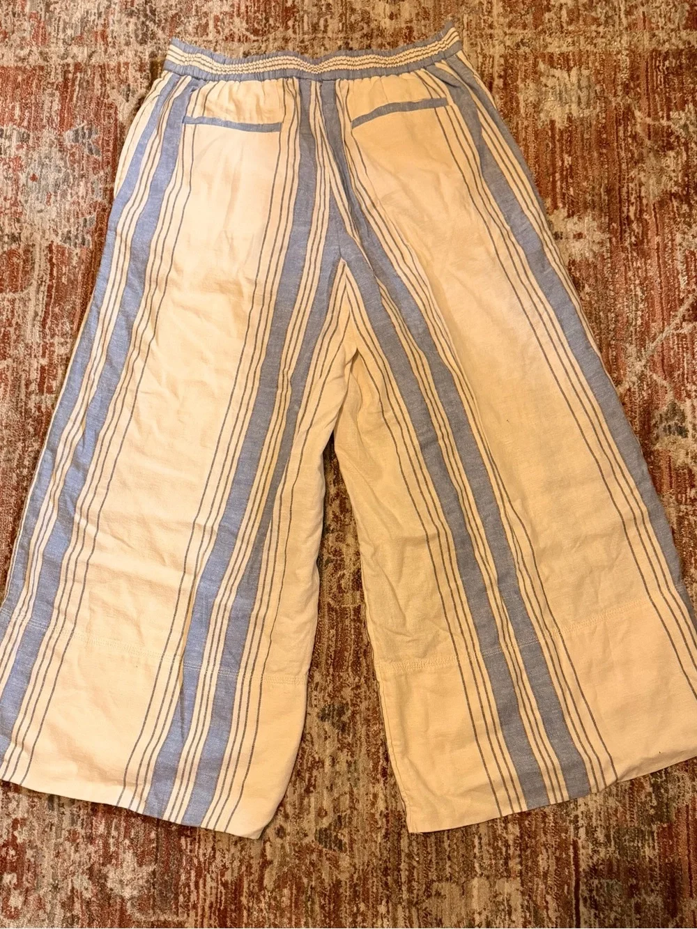 Banana Republic NEW Wide Leg Striped Linen Pants in Blue and Cream